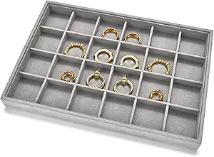 24 Grids Jewelry Tray Earring Organizer Tray Ring Earrings Holder Jewelry Drawer Organizer Storage Display Holder (Grey)