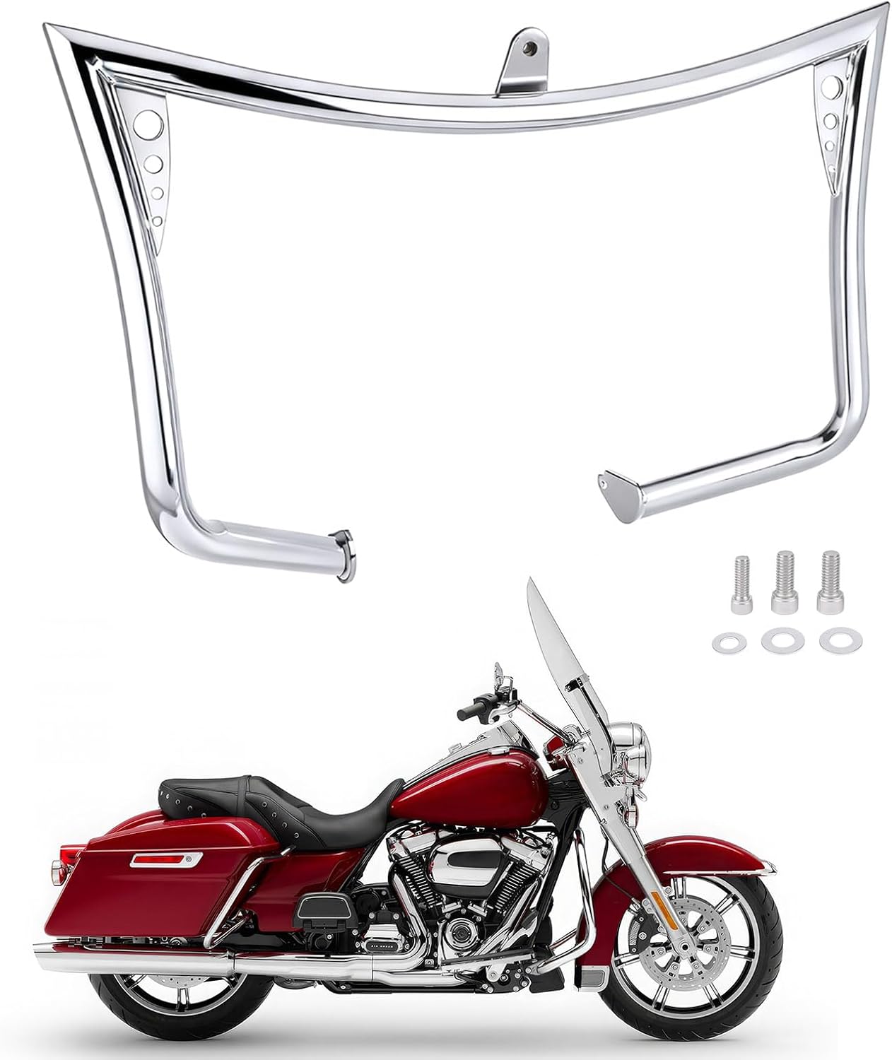 Motorcycle Engine Guard Highway Crash Bar for Harley Touring Road King/Ultra Classic Electra Glide 1997-2008, Road Glide 1998-2008, Street Glide 2006-2008 (Chrome)