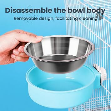 Stainless Steel Dog Bowls 2-in-1 Hanging Pet Crate Bowls with Removable Plastic Cover, Rustproof Cage Food and Water Bowl for Puppy Cat Small Animals (2 Pack)