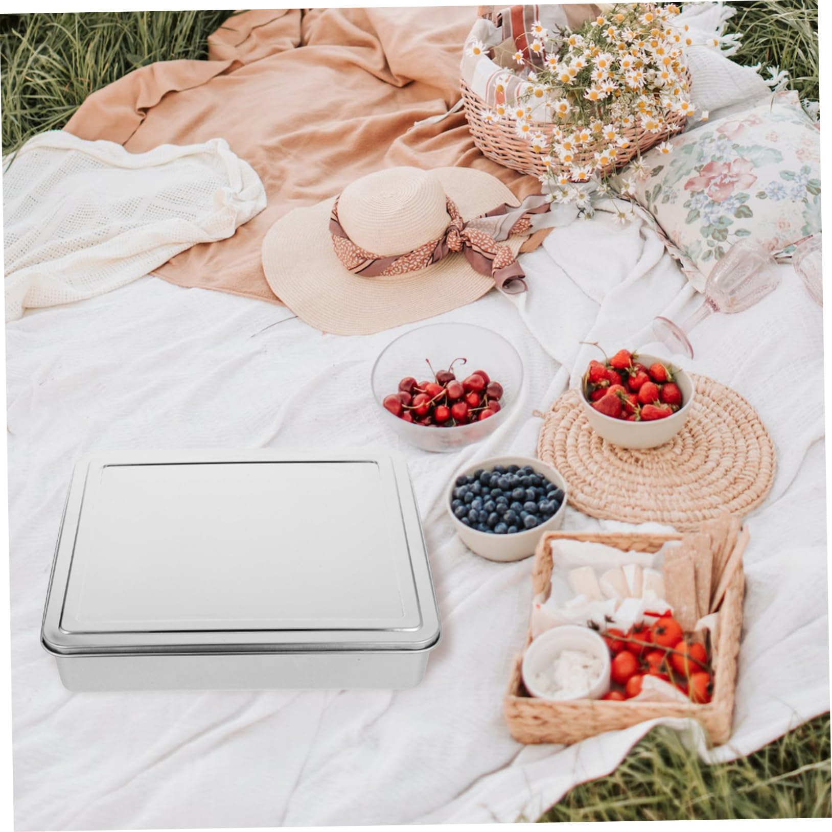 POPETPOP Molde Rectangular de Acero Inoxidable con Tapa, Adecuado para Hornear Pasteles, Brownies y Tartas en Reuniones Familiares y Pequeñas Fiestas