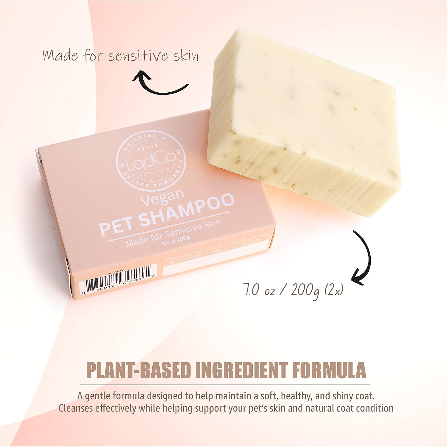 Vegan Pet Shampoo Bar for Sensitive Skin, Plant-Based Gentle Formula for Puppies & Dogs with Allergies, Moisturizing Bar for a Calming First Grooming Experience (7.0 oz (Pack of 2)) image 2