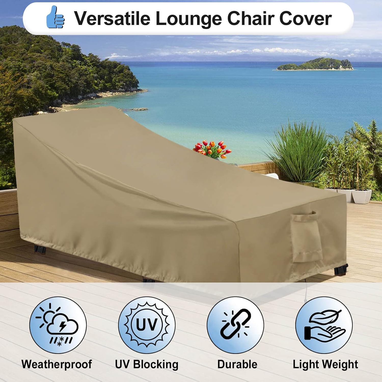 OutdoorLines Outdoor Waterproof Patio Chaise Lounge Chair Cover - UV Resistant Lounger Covers Heavy Duty Weatherproof Patio Sofa Furniture Covers, 1 Pack, 78Wx35.5Dx33H Inches, Camel - Image 4