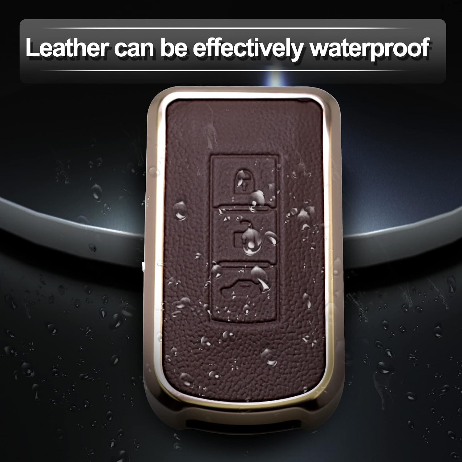 Brown Leather and Aluminum Frame Smart Key Case Cover Compatible Mitsubishi ASX Outlander 3 Button Keyless Car Remote Accessory