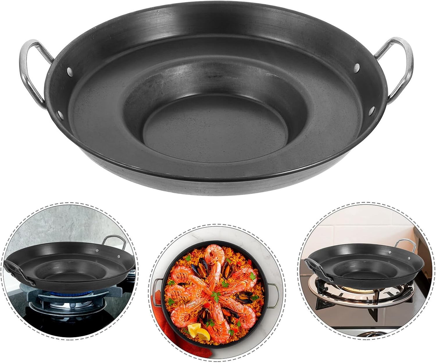 Concave Stainless Steel Frying Pan Nonstick Skillet High Heat Cooking Discada Heavy Duty Comal for Home Kitchen Supplies