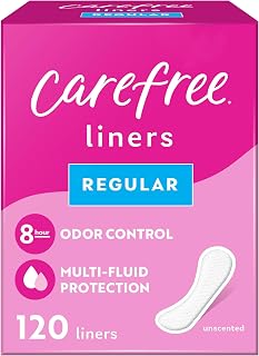 Carefree Regular Unwrapped Unscented Panty Liners, 120ct - 8-Hour Odor Control, 2x Absorbency for Daily Leaks & Freshness