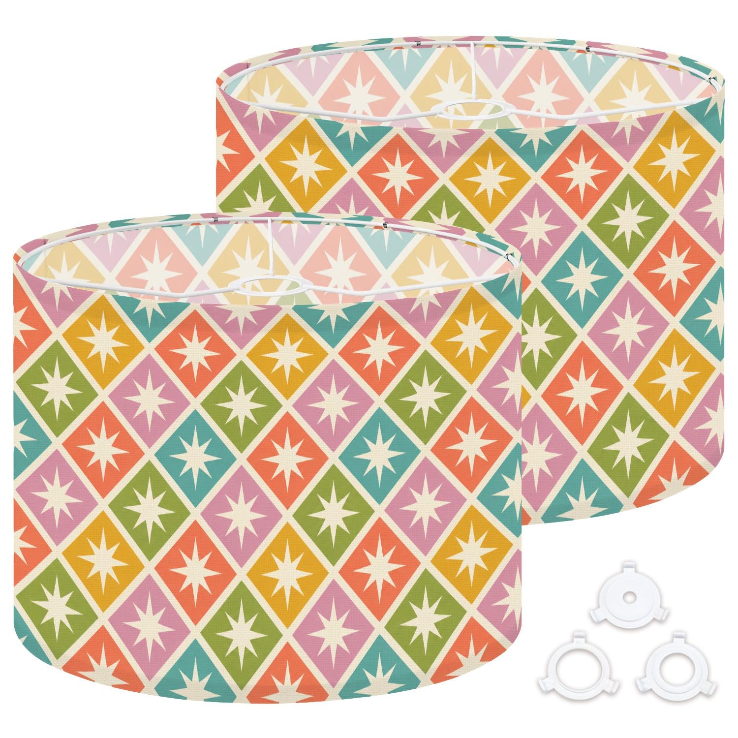 Deruinvaio Multi6 Drum Lamp Shades Retro Geometric Diamond 13"X13"X10" Medium Lampshade Diy Replacement Lamp Shade For Table Lamps Floor Lamps Required Assembly