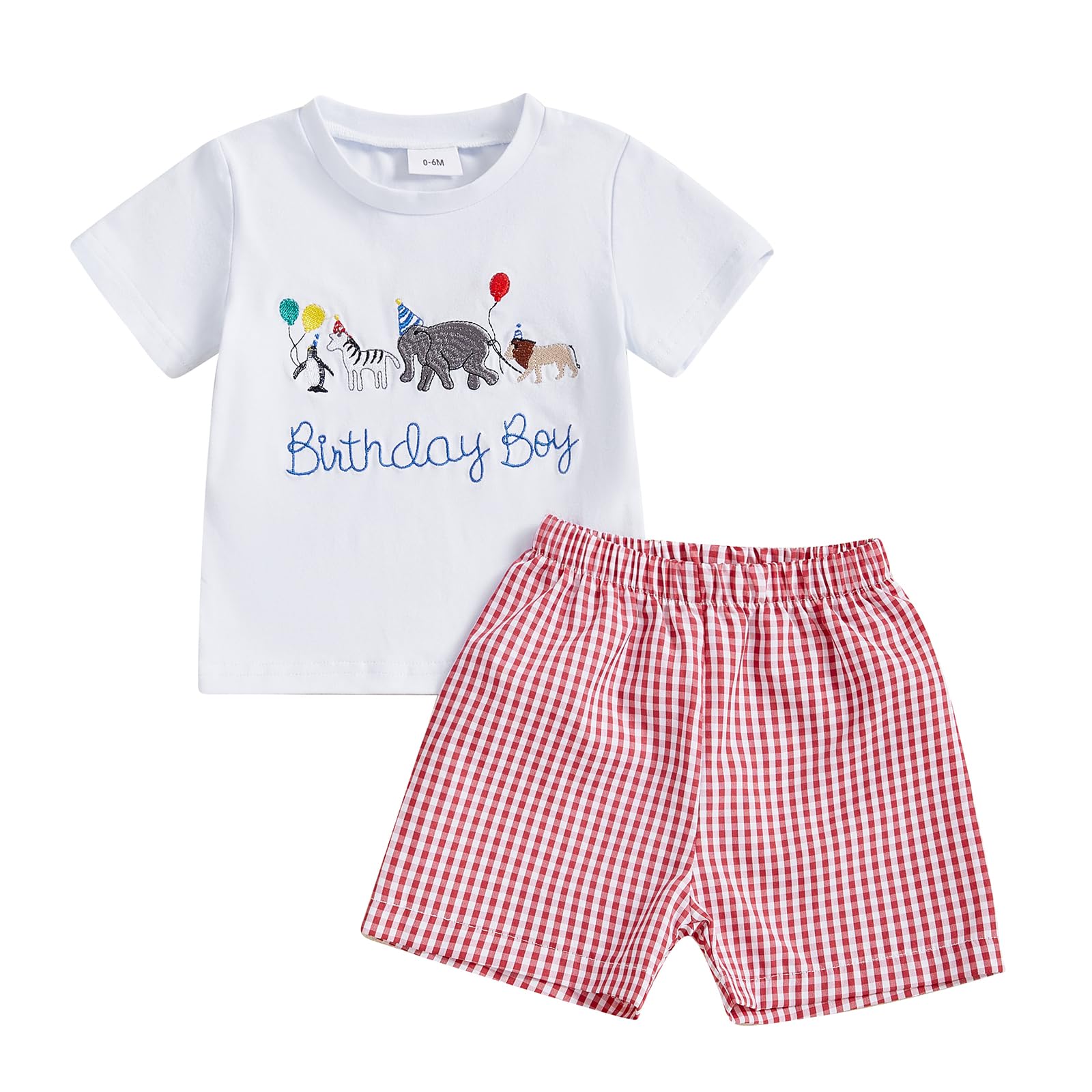 Mobbdow Toddler Baby Boy Birthday Outfit Birthday Boy Embroidery Short Sleeve T-Shirt and Gingham Plaid Shorts Set