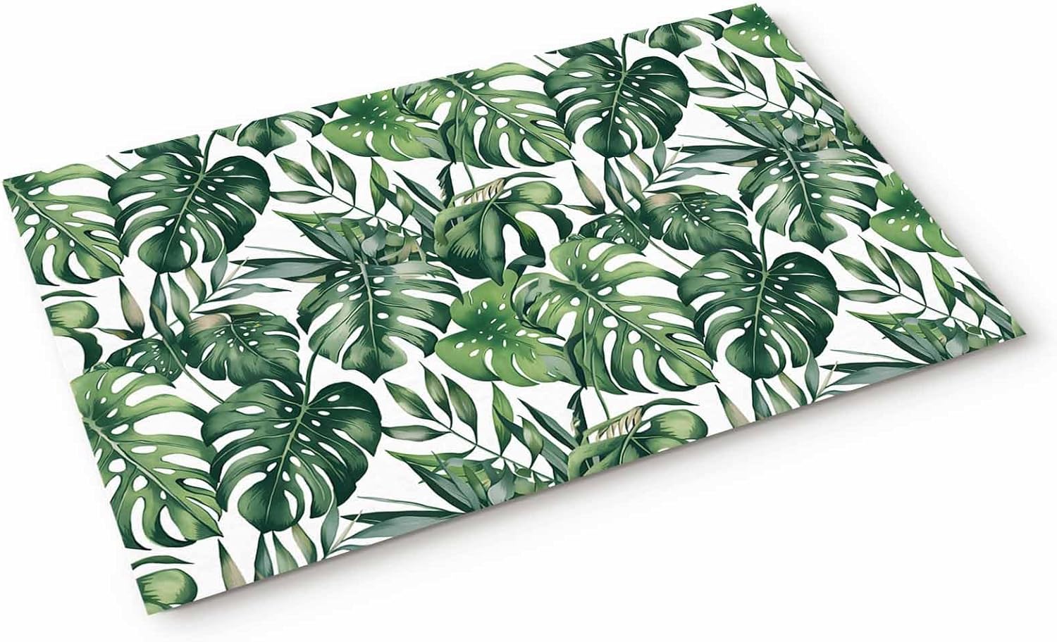 Monstera Front Door Mat Indoor Entrance, Summer Green Leaf Non Slip Doormat Watercolor Tropical Plant Absorbent Resist Dirt Floor Mats Washable Low Profile Inside Rugs for Entryway, 16''x24''
