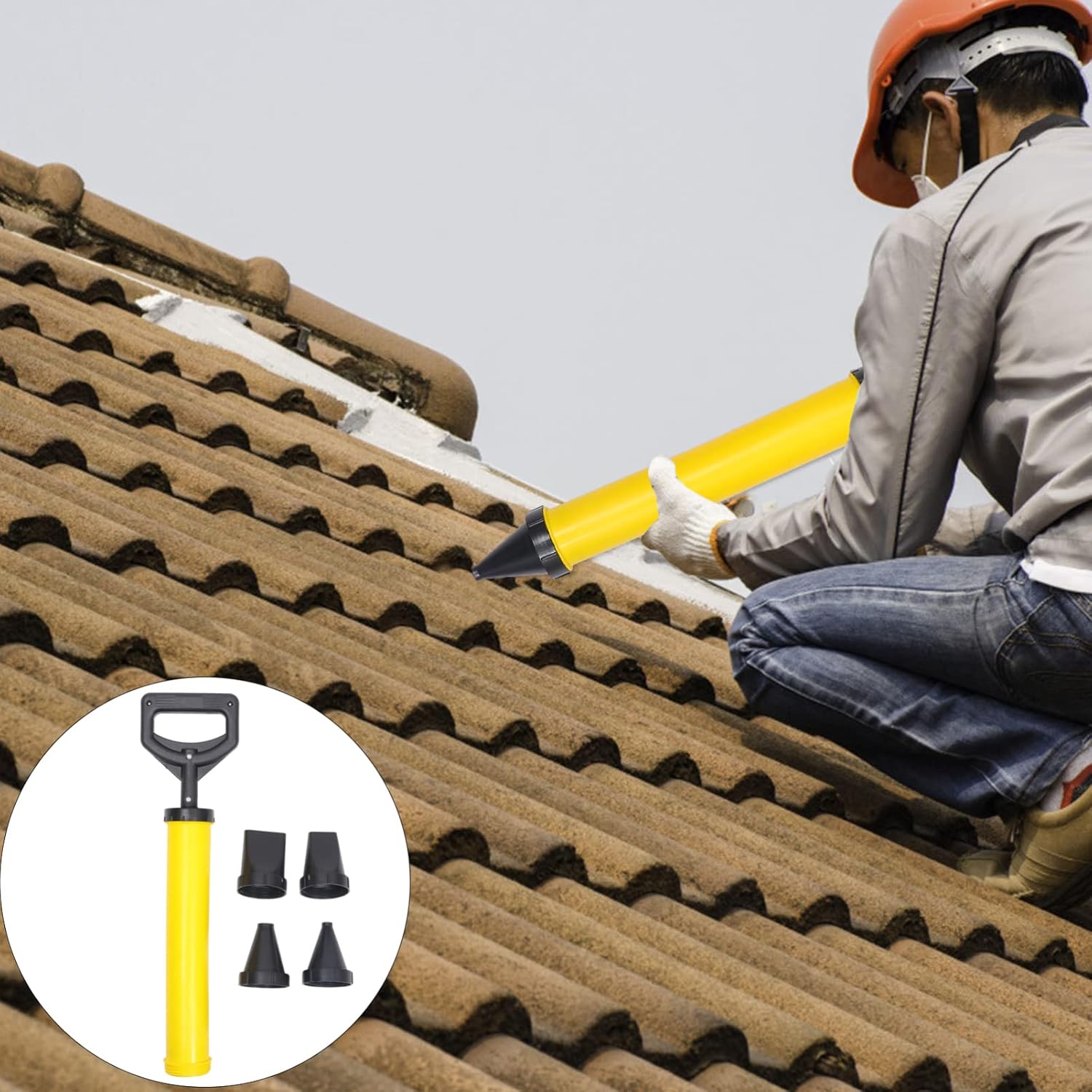 Caulking Tool 54cm Handheld Grout Pump Grouting Sprayer Applicator Grout Filling Tools with 4 Nozzles for Grouting Stone and Concrete Cement Lime