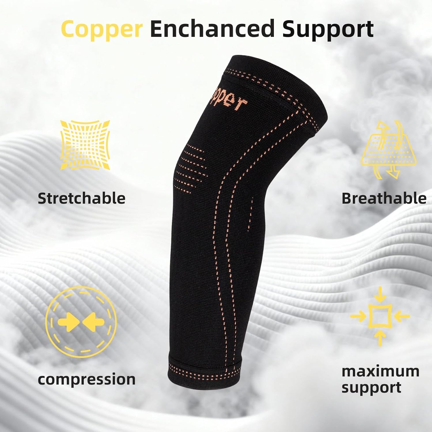 Arm compression Sleeve (1 Pair),Copper Elbow Compression Sleeve,Elbow Brace for Tennis Elbow Tendonitis,Full Arm Sleeve for Men & Women,Sports Support & Recovery - Image 3
