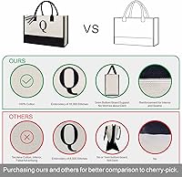 Vista 2 de TOPDesign Personalized Initial Canvas Beach Bag, Monogrammed Gift Tote Bag for Women Negro y marrón