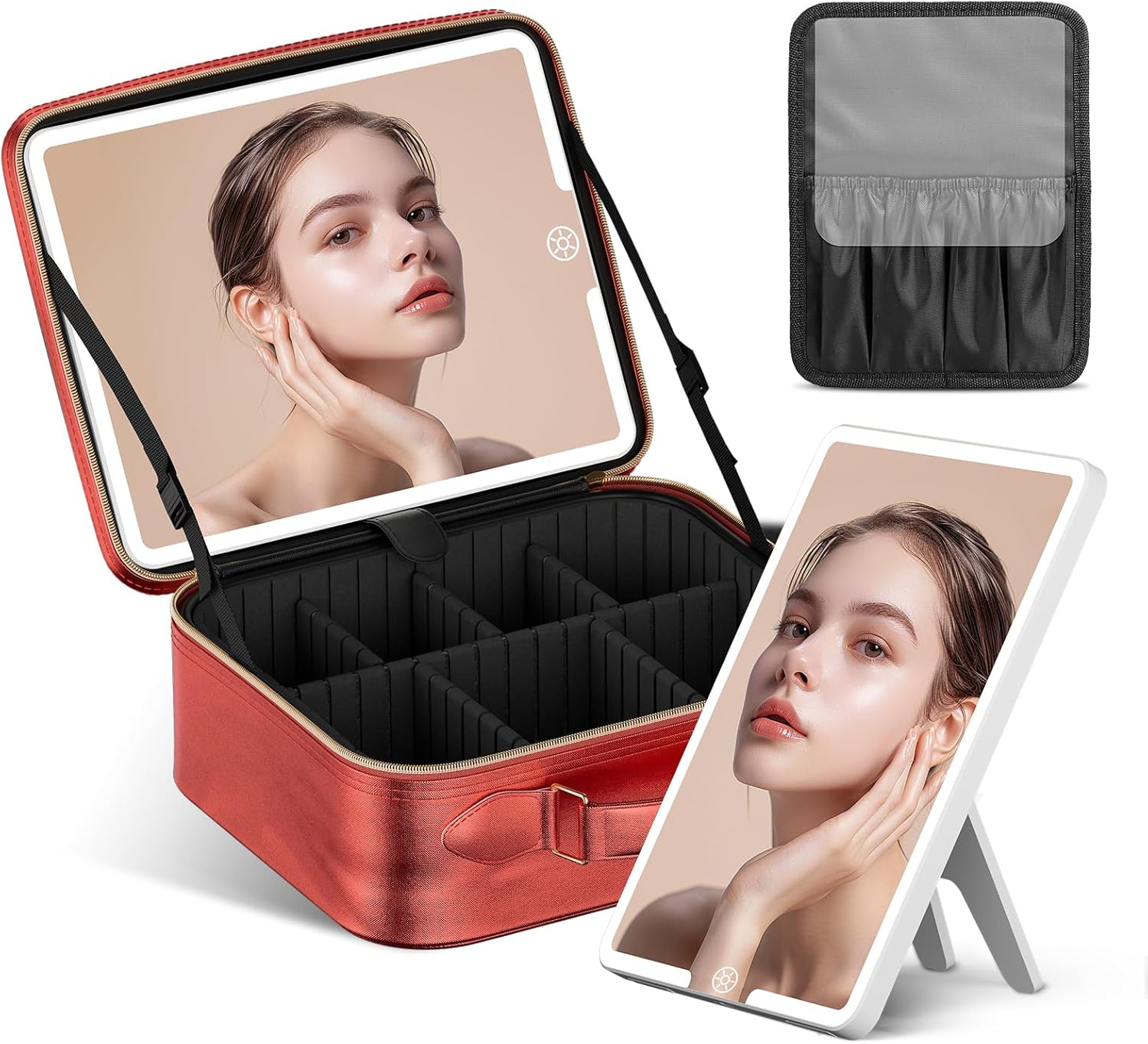 JUSRON Travel Makeup Bag (Red, Medium)