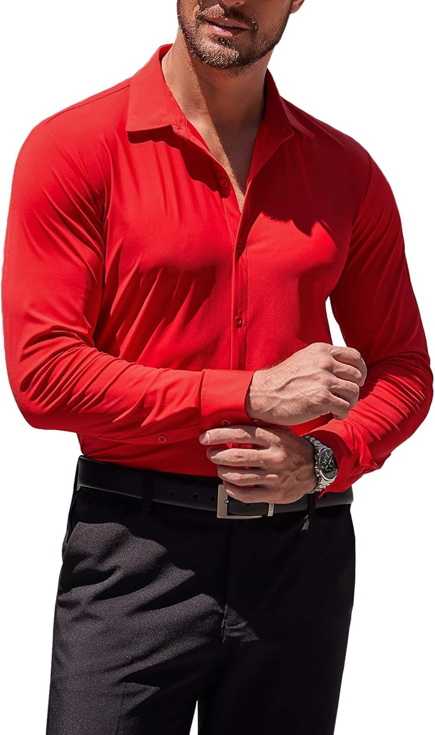 COOFANDY Men's Muscle Fit Dress Shirts Wrinkle-Free Long Sleeve Casual Button Down Shirts - Image 4