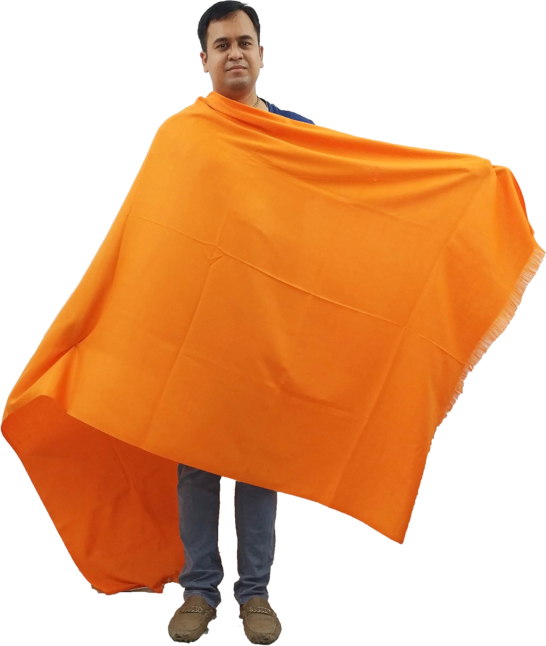 Men Solid length 90 * 50 inch 100% pure woolen Orange/Bhagwa/Kesari Shawl No.150-image-12