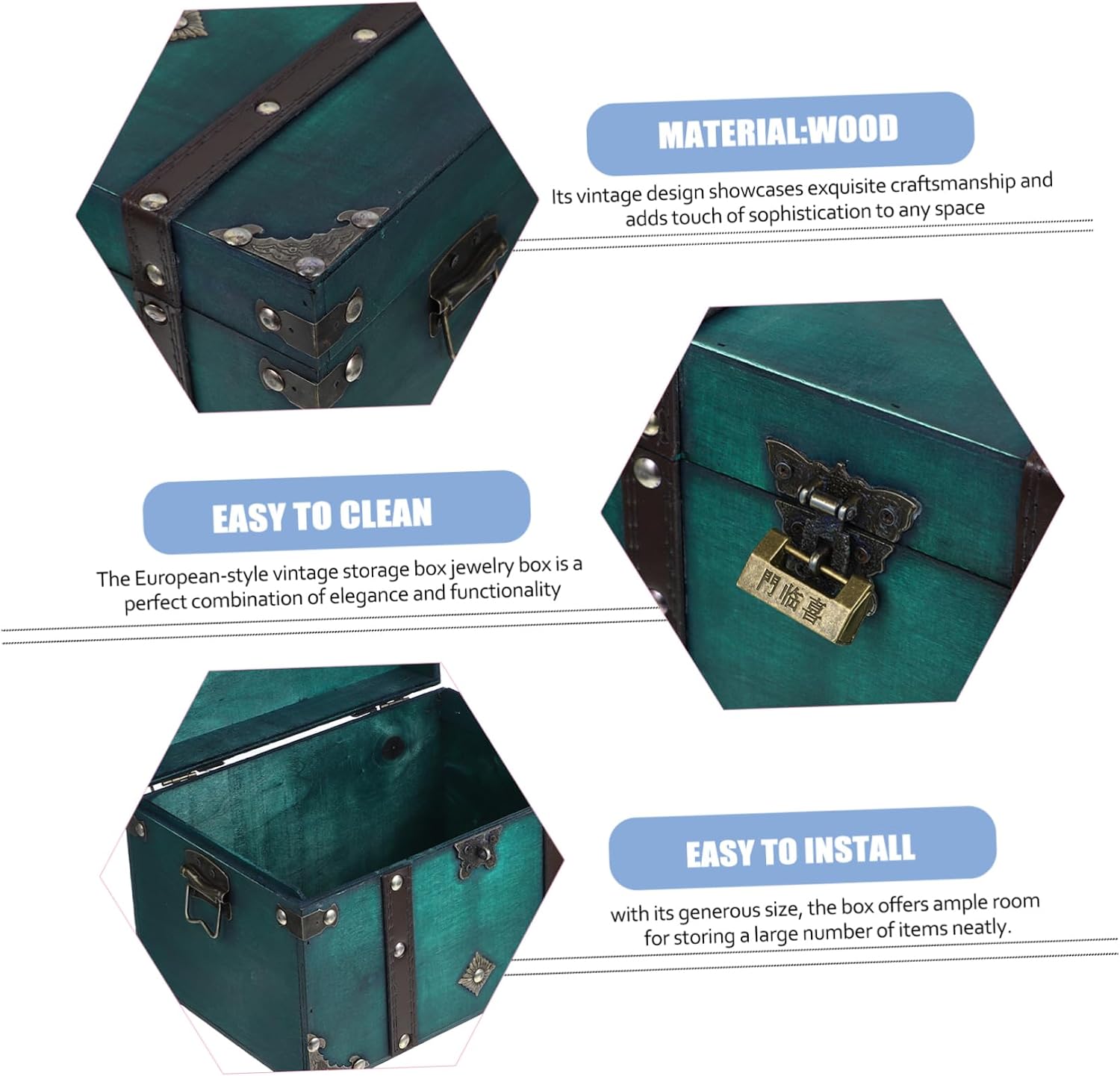 CHILDWEET Wooden Treasure Chest Jewelry Storage Case Vintage-style Decorative Trinket Box for Earrings Necklaces and Bracelets for Home As Unique
