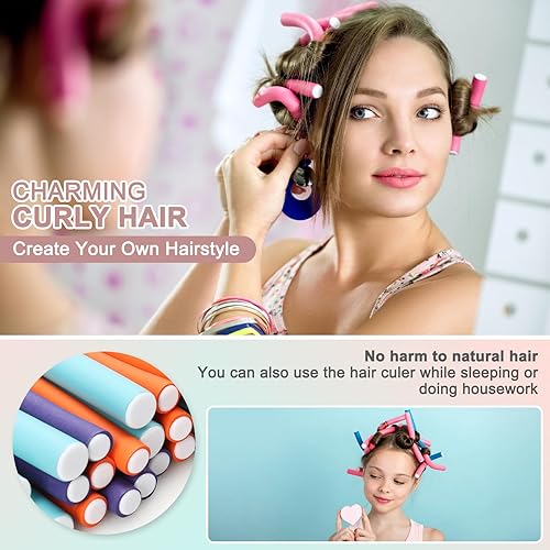 Miniatura 6 de AIDUCHO Juego de rizadores de pelo sin calor, 30 varillas flexibles para soplar durante la noche, rodillos suaves para cabello largo (tamaño pequeño)