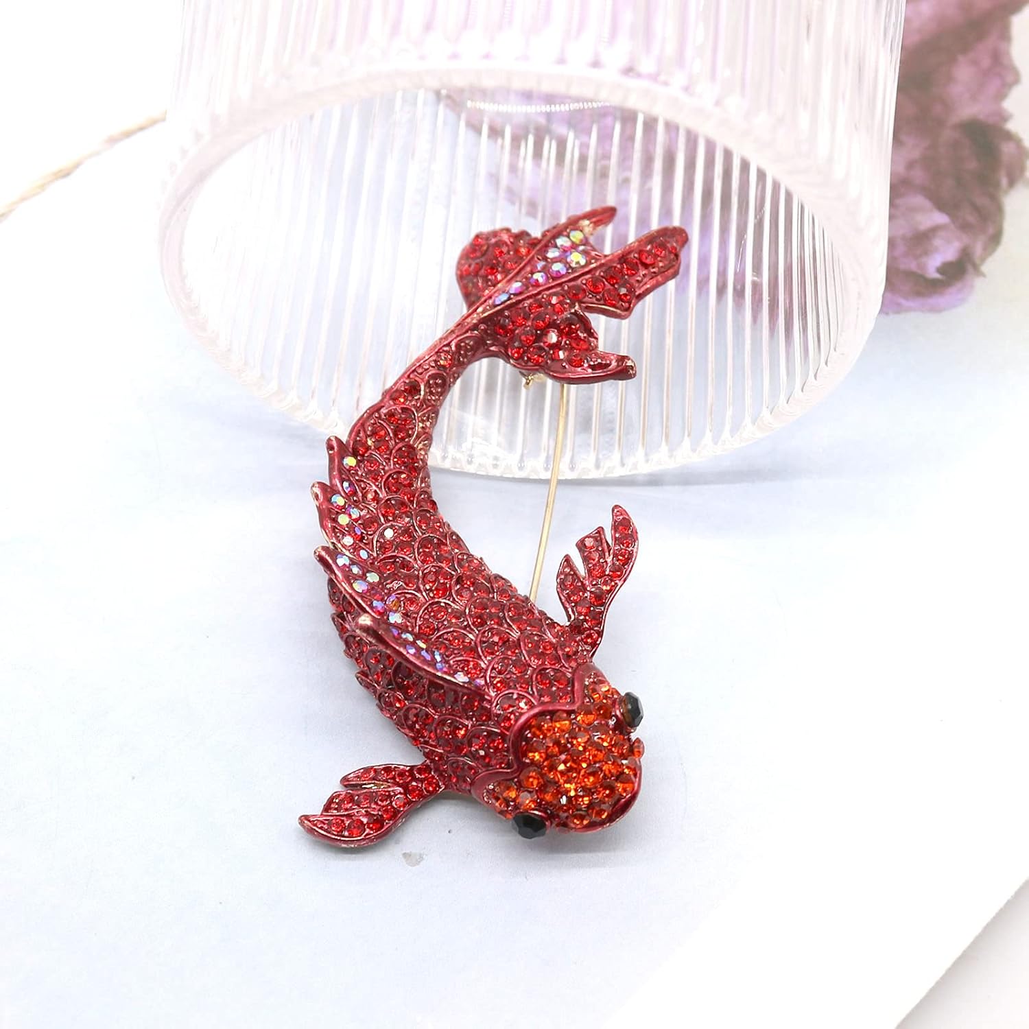 Red Koi Fish Carp Crystal Brooches Cute Enamel Rhinestone Ocean Animal Lapel Brooch Pins Fashion Jewelry for Womens Girls Gift (Large koi) - Image 5