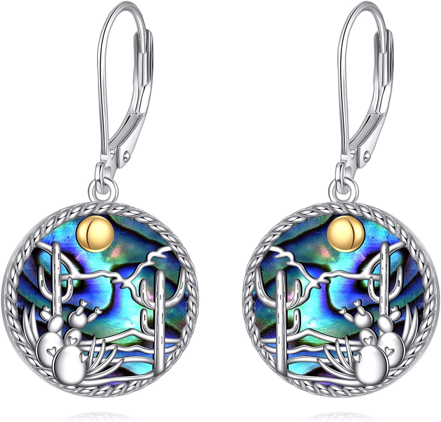 Sterling Silver Mountain/Cactus Earrings Abalone Shell Dangle Earrings Nature Jewelry Gifts for Women