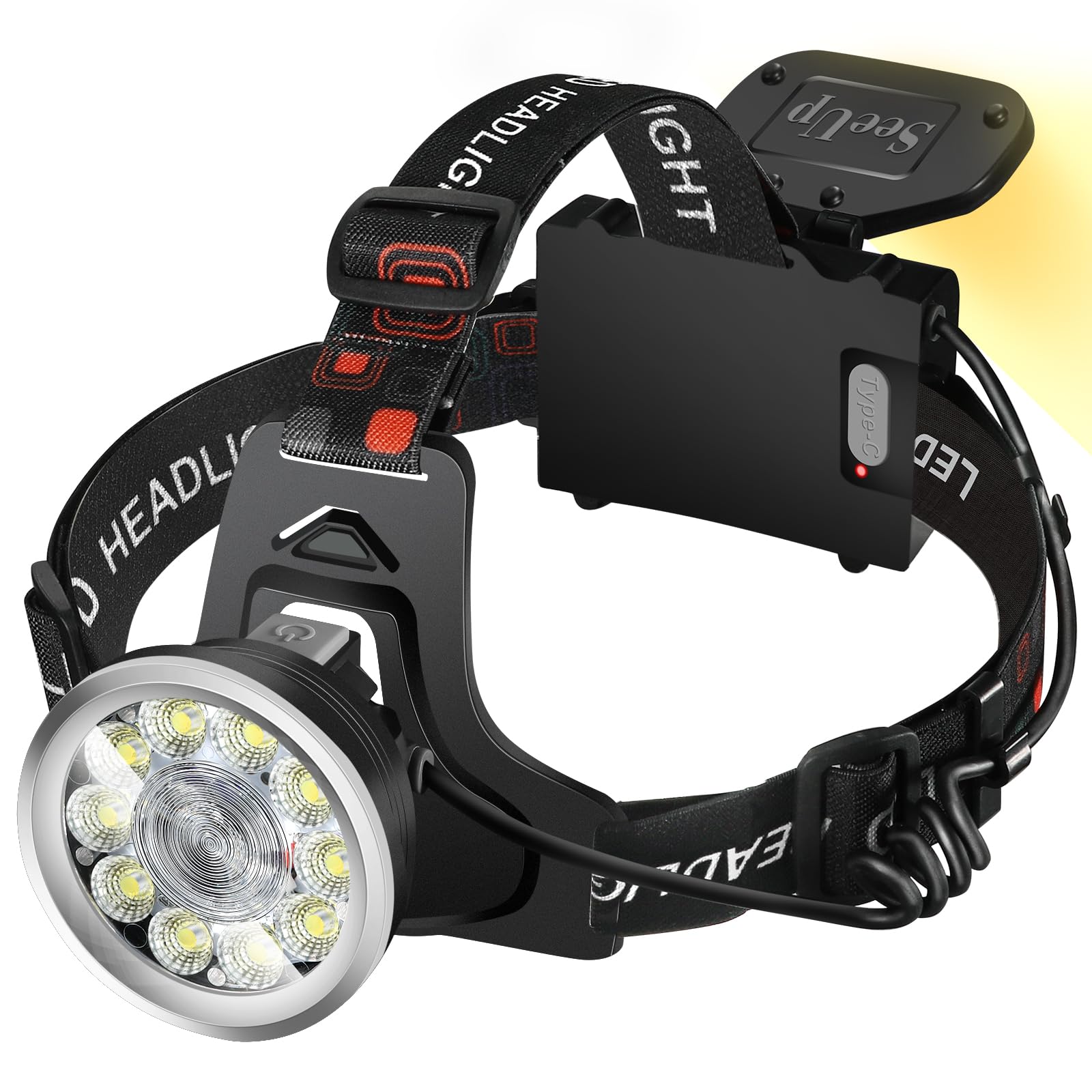 Wiederaufladbare Stirnlampe für Erwachsene, 90 Grad verstellbar, wasserdicht, für Camping, Angeln, Laufen, Radfahren