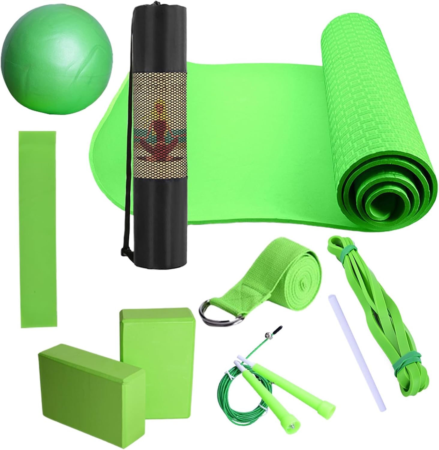 Beginners Yoga Kit, Yoga Mat Set, Yoga Training Mat with Carry Bag, Portable Resi Band, Training Equipment for Home Fitness Pilates, Stretching