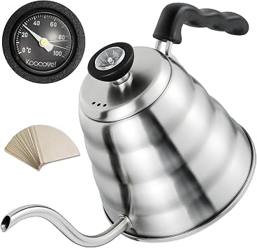 Stainless Steel Gooseneck Kettle, 1.2L/40oz Pour Over Coffee Maker | With Built-in Thermometer for Precise Temperature Control and 40pcs Filter Papers, Compatible with all Stoves
