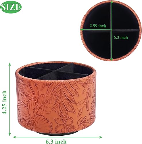 Miniatura 10 de Hennaja Organizador redondo de cuero para suministros de arte, soporte para control remoto, giro de 360 grados, soporte multifuncional para lápices,
