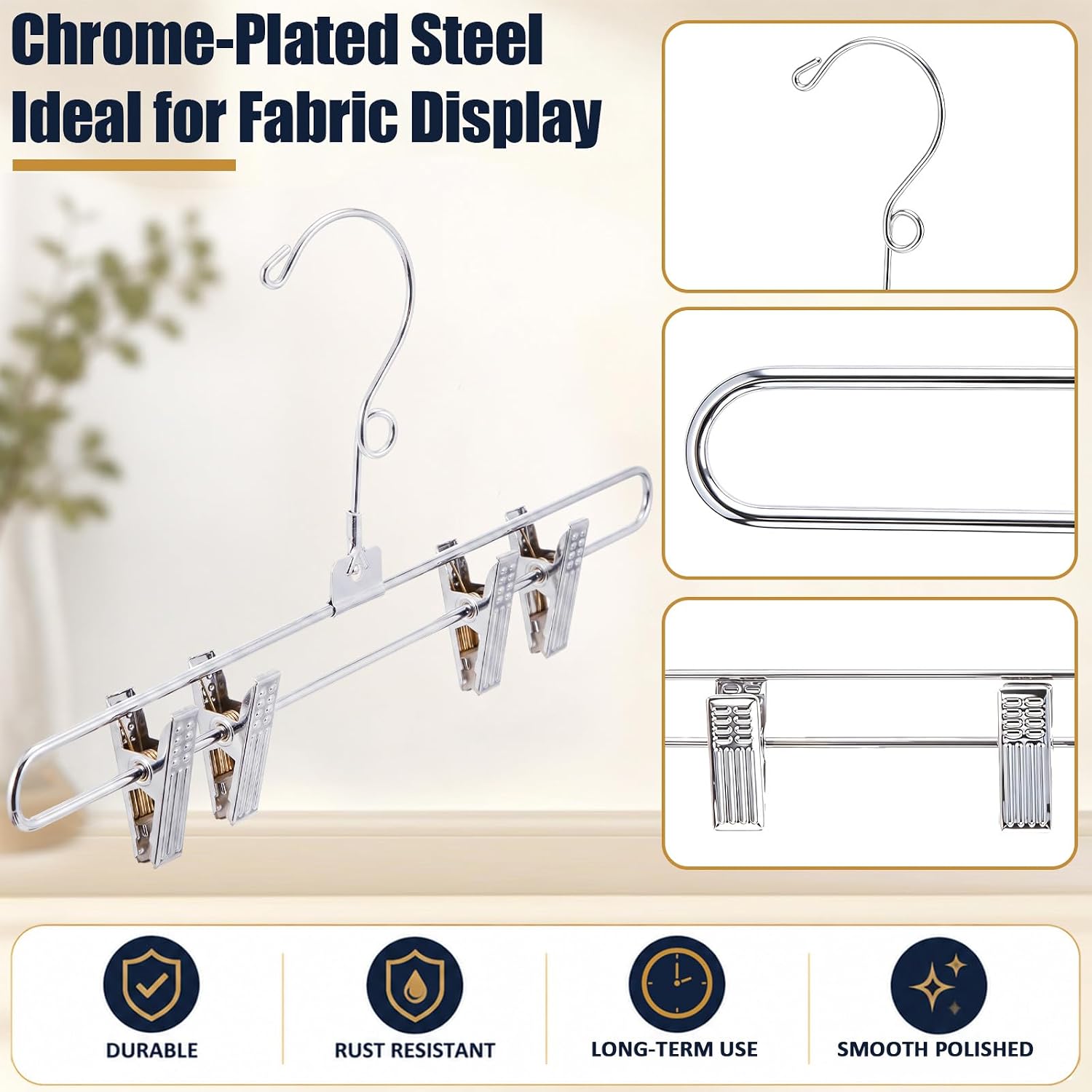 Hicarer 12 Pack Oversized Rug Hanger 22inch with 4 Clips, Chrome Carpet Hanger Non-Slip Anti-Rust Space-Saving Closet Organizer, for Textile, Fabric Sample, Clothing Display, Storage