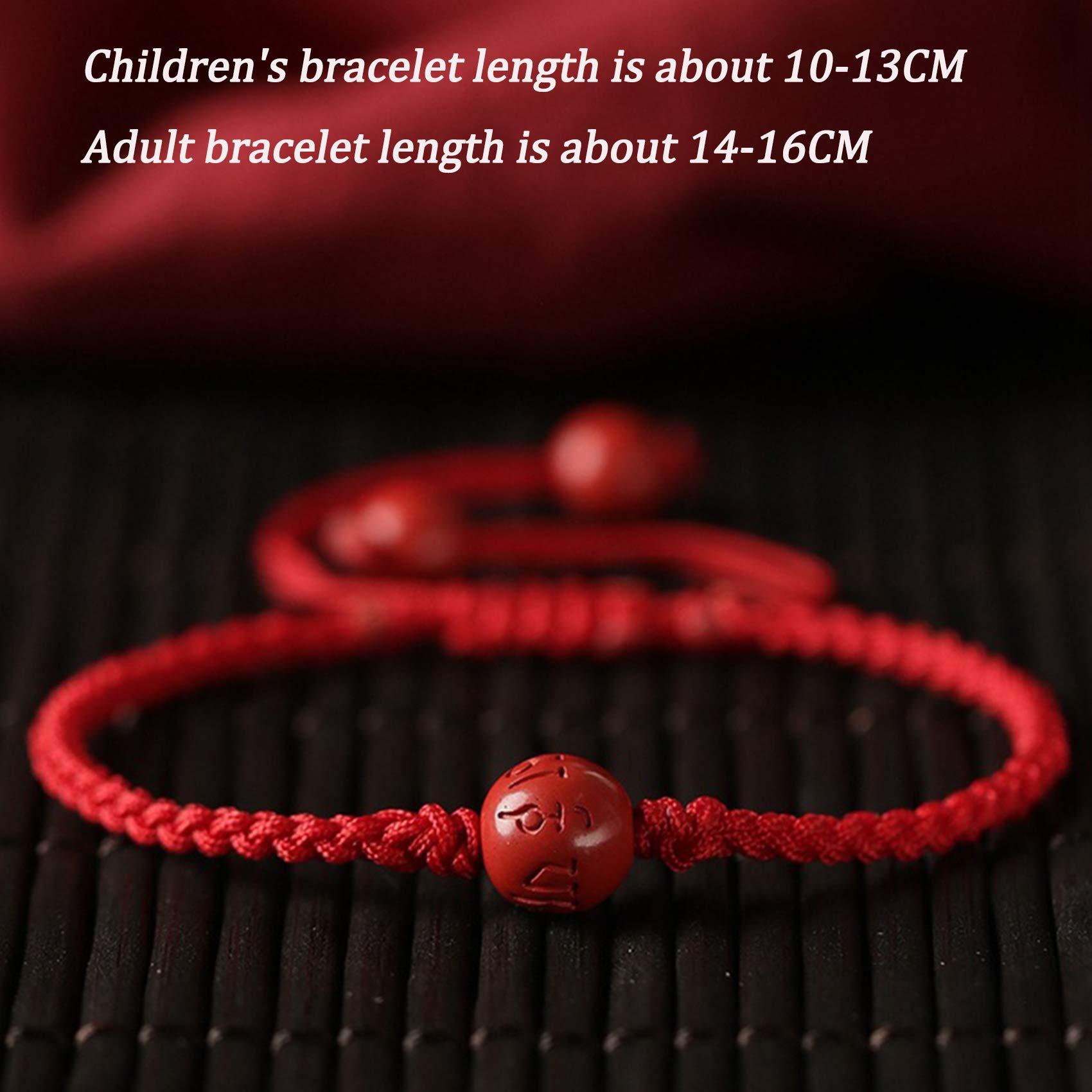 Joyas Riqueza Prosperidad Cinabrio Natural Mantra de Seis Caracteres Cuentas de Transferencia Hilo Rojo Trenzado Pulsera para Niños Amuleto Ajustable Atraer