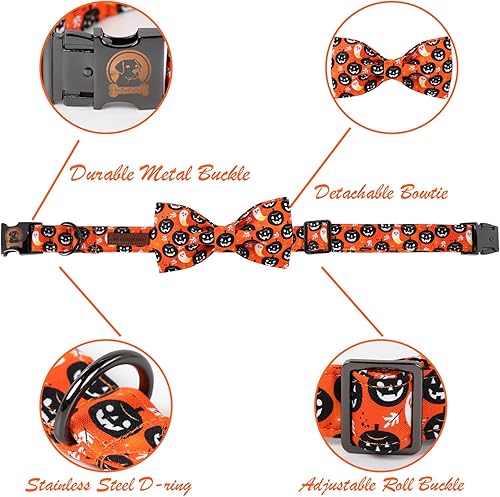 Miniatura 3 de Collar de perro de Halloween con lazo MR. CHUBBYFACE - Collar con diseño de calabaza y fantasma con corbatín para cachorros, perros pequeños,