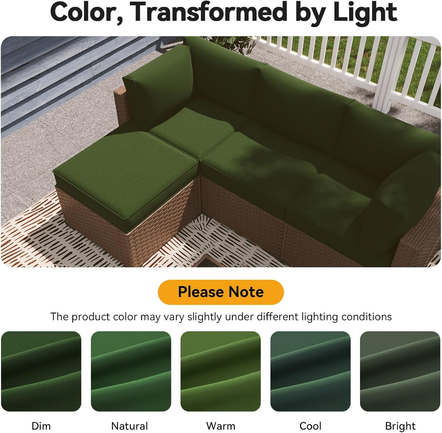Aoxun Outdoor Replacement Cushions for Patio Furniture, 4'' Water-Repellent Sofa Cushion for 4-Seat Rattan Wicker Sectional, Deep Seats & Fade Resistant (9-Piece, Green)