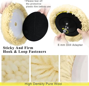 Tallew 6 Pcs Wool Buffing Pads Hook Loop 8 Inch