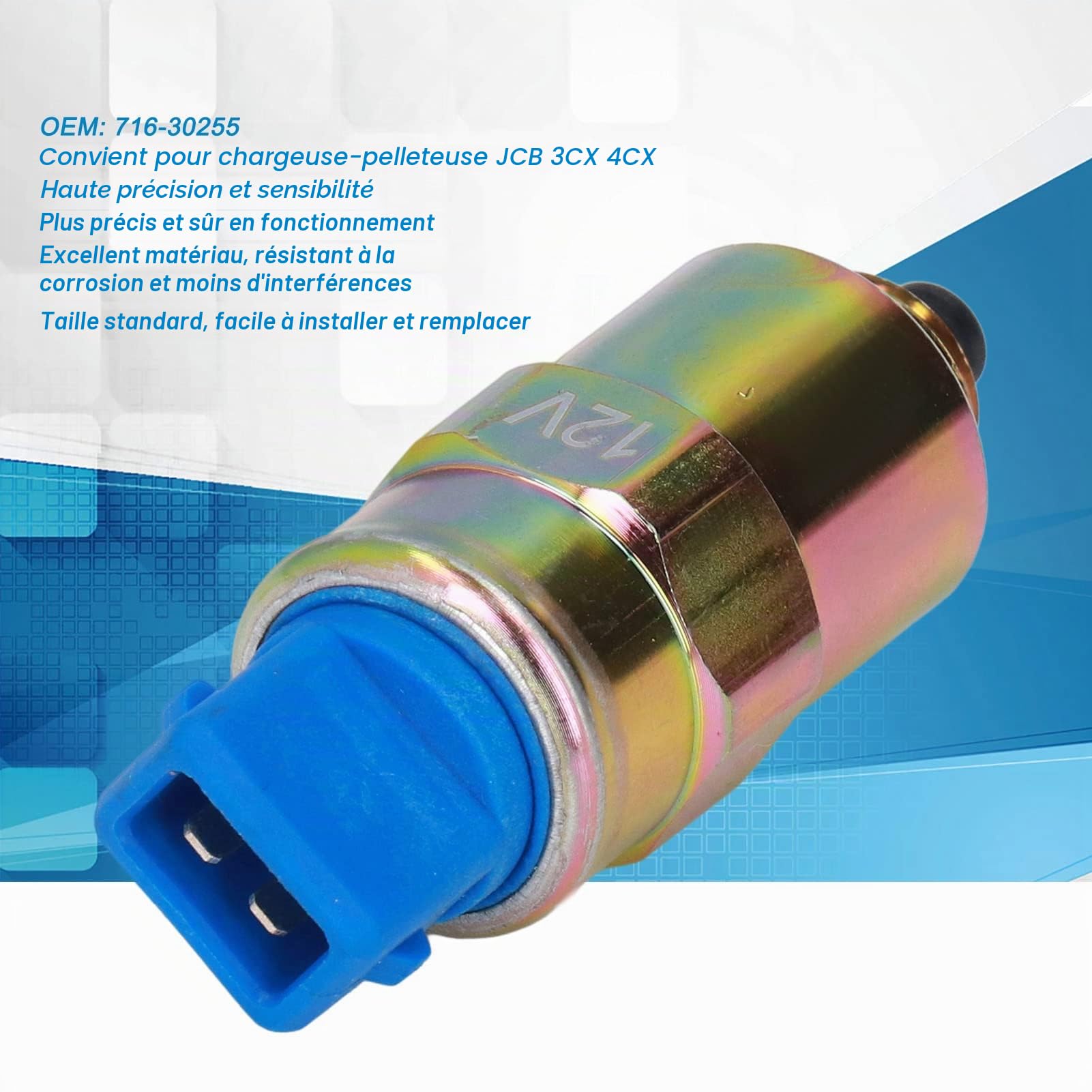 Électrovanne D'extinction de Carburant Électrovanne D'arrêt de Carburant 716‑30255 Électrovanne D'arrêt de Carburant pour Chargeuse-pelleteuse JCB 3CX 4CX