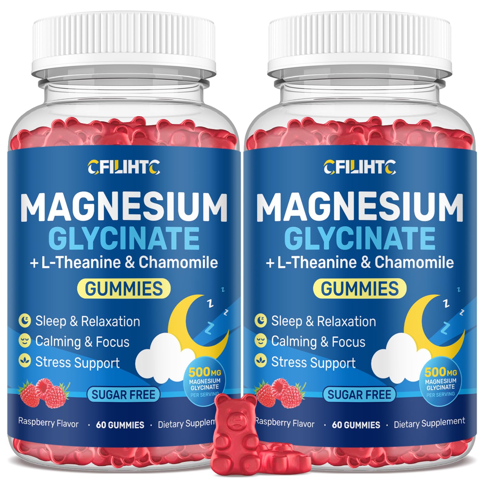 Magnesium Glycinate Gummies 500mg with L-Theanine & Chamomile for Calm, Sleep, Stress Relief, Sugar Free, Vegan, Non-GMO - Strawberry Flavor, 60 Count — Amazon image 13