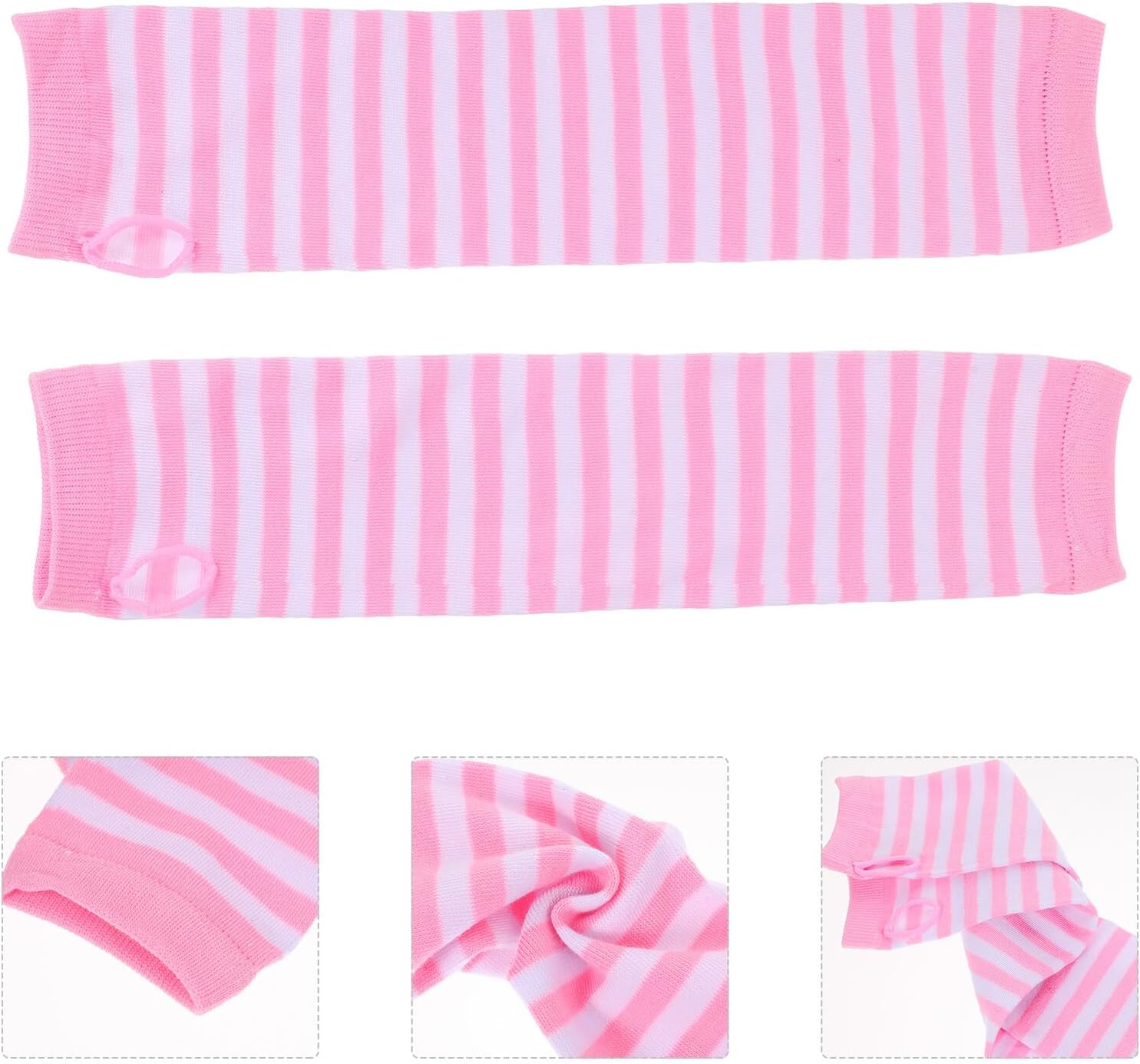 Long Fingerless Arm Warmers for Women, Knit Forearm Sleeves Thumbhole, Stretchy Oversleeve Gloves for Cold Weather, One Size, Pink and White