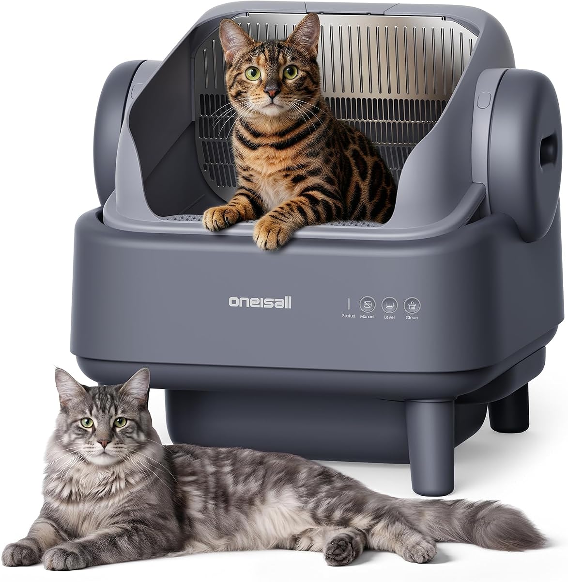 oneisall Self Cleaning Litter Box for Large&Multiple Cats: Ease S1 Open-Top Cat Litter Box Easy Rinsable Clean, with Safety Protection & Large Capacity for Indoor House Cats(40pcs Waste Bags Included)