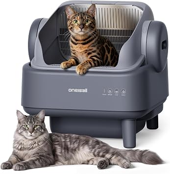 oneisall Self Cleaning Litter Box for Large & Multiple Cats | Open-Top, Detachable & Rinsable, Safety Protection, 14 Days Scoop-Free, 45dB Quiet, 40pcs Waste Bags Included