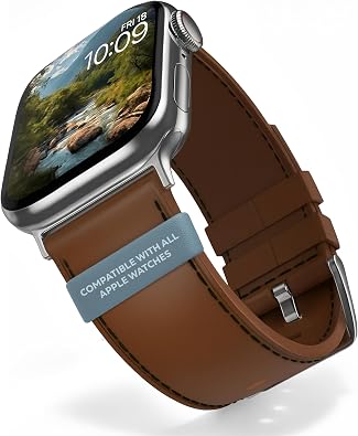 سوار ساعة MobyFox الجلدي - سوار ساعة Apple متوافق مع iWatch Series 11 10 9 Ultra 8 7 6 5 4 3 2 1 SE - بني ممتاز