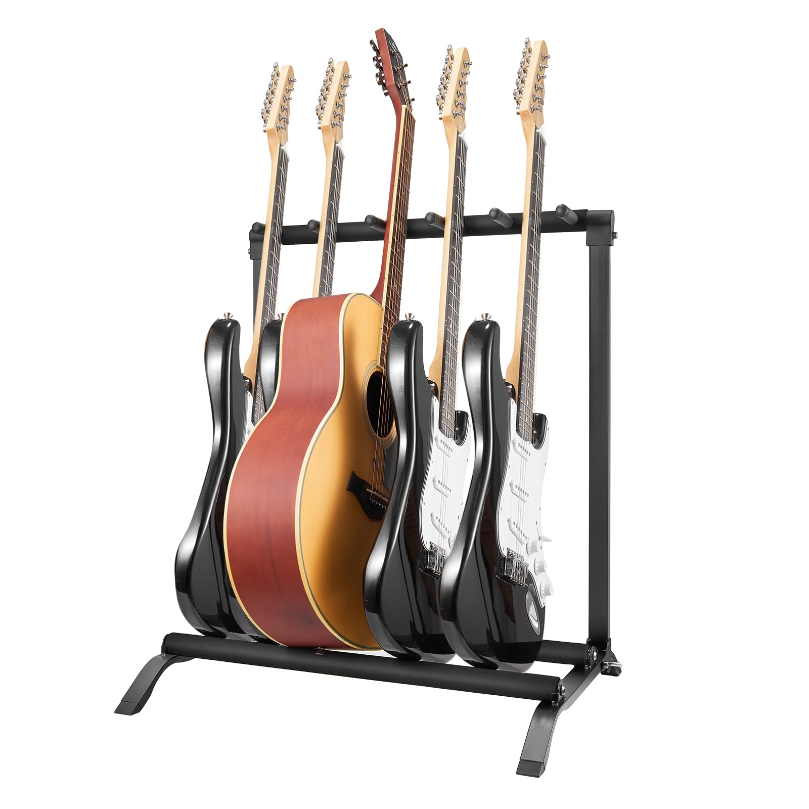 VEVOR 5 Fach Gitarrenständer, Gitarrenstativ, faltbares Gestell mit rutschfester Basis, Sicherheitsstift und Schutz aus hochdichtem Schaumstoff, für Gitarre, Akustik- und E-Bass