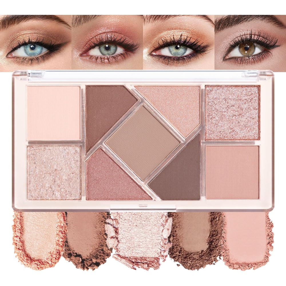 AMY'S DIARY Matte taupe Shimmer Eye Shadow Palette Makeup,Eyeshadow Long Lasting Waterproof Cruelty-Free, 9 Blendable Shades in Smooth Matte and Shimmer Finishes with Gorgeous Pearls for woman 9 colors taupe