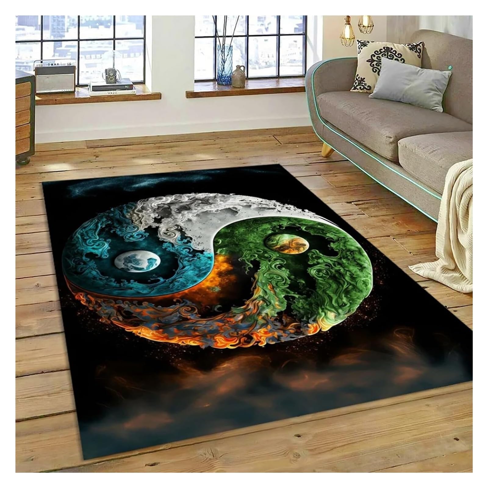 Tapis de Tai Chi Yin Yang absorbant et antidérapant en coton naturel pour salon