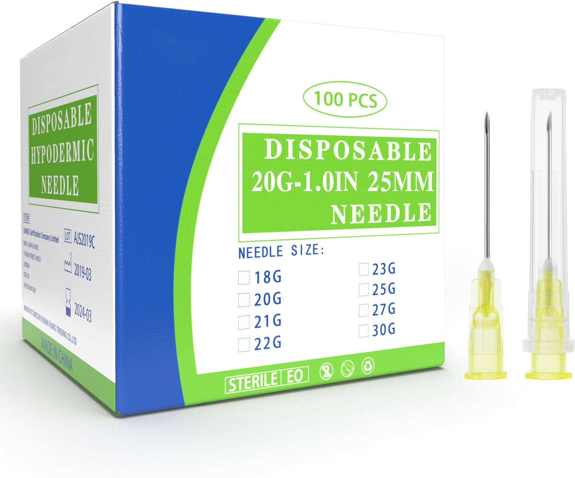 20G Luer Lock Needle 1 Inch Dispensing Tools, Disposable Individually Sterile Pack of 100