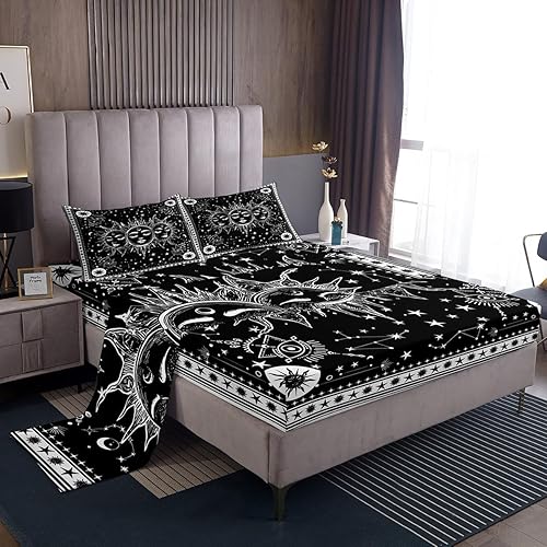 Miniatura 8 de Erosebridal Juego de sábanas tribales exóticas de tamaño matrimonial, diseño de loto hippie, sábanas de cachemira de Gradiet, juego de cama indio