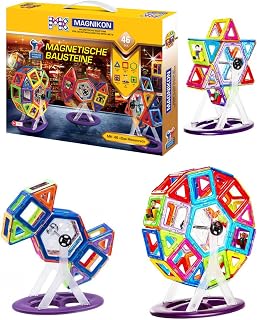 MAGNIKON Magnetische Bausteine Das Riesenrad 46-teilig - Montessori Spielzeug ab 3 Jahre, Kinder Magnete, ideal als Motorikspielzeug zur Förderung von Kreativität und Motorik, Magische Magnetspiel