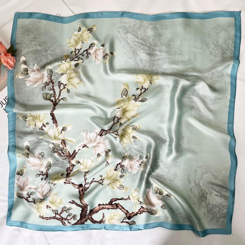 FONYVE Silk Feeling Scarf Medium Square Satin Head Scarf for Women 27.5 × 27.5 inches - Image 2