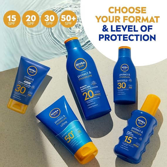 NIVEA SUN Protect & Moisture Ultra Sun Cream Lotion SPF 50+ (150ml), Water-Resistant Sunscreen, Sun Cream Provides Instant UVA/UVB Protection and Moisturises Skin for 48h