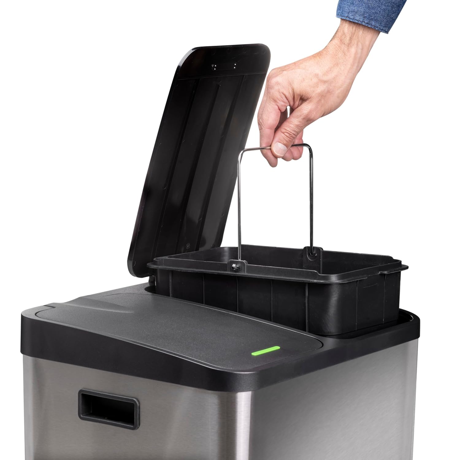EMUCA - Recycling bin, Outdoor Waste bin, 2 compartments of 15L, Soft Close, Stainless Steel