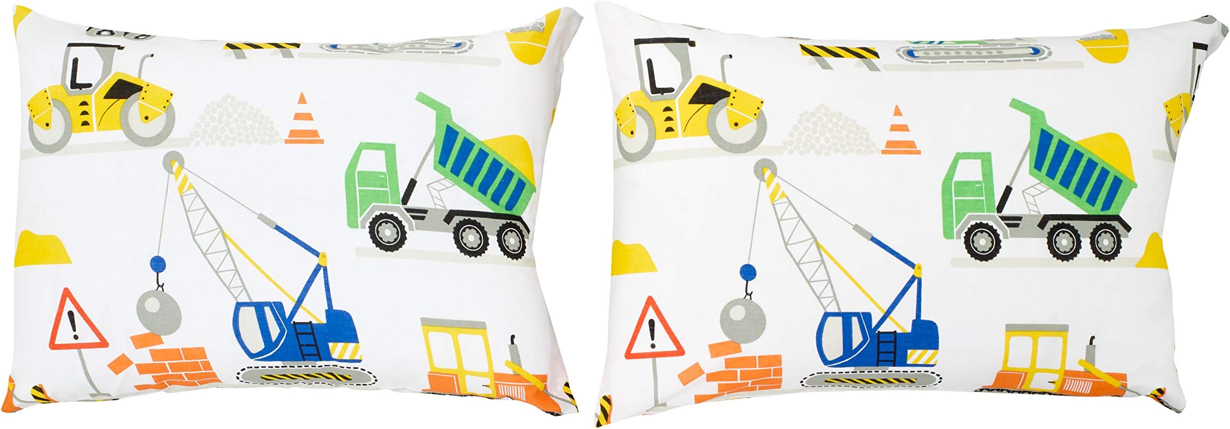 Bloomsbury Mill - Construction Vehicles - Trucks, Diggers & Cranes - Kids Design - Pair of Pillowcases (Extra)
