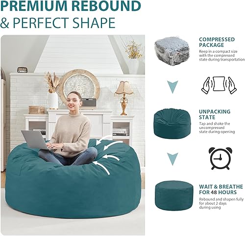 Miniatura 305 de Puf de 5 pies, puf grande con relleno de espuma viscoelástica, sofá puff esponjoso con funda de terciopelo holandés, puf redondo para sala de estar,