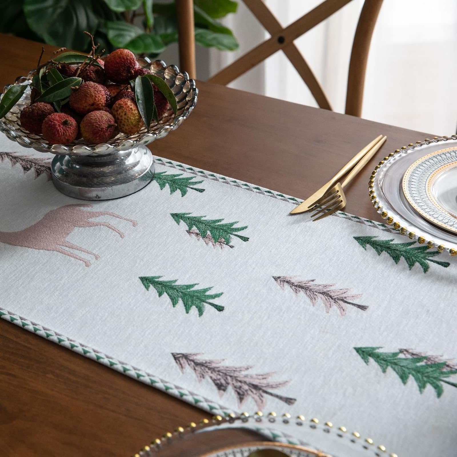Tischläufer Modern Polybaumwolle, Tischläufer Hochzeit 35x300 cm, Jacquard-Baummuster
