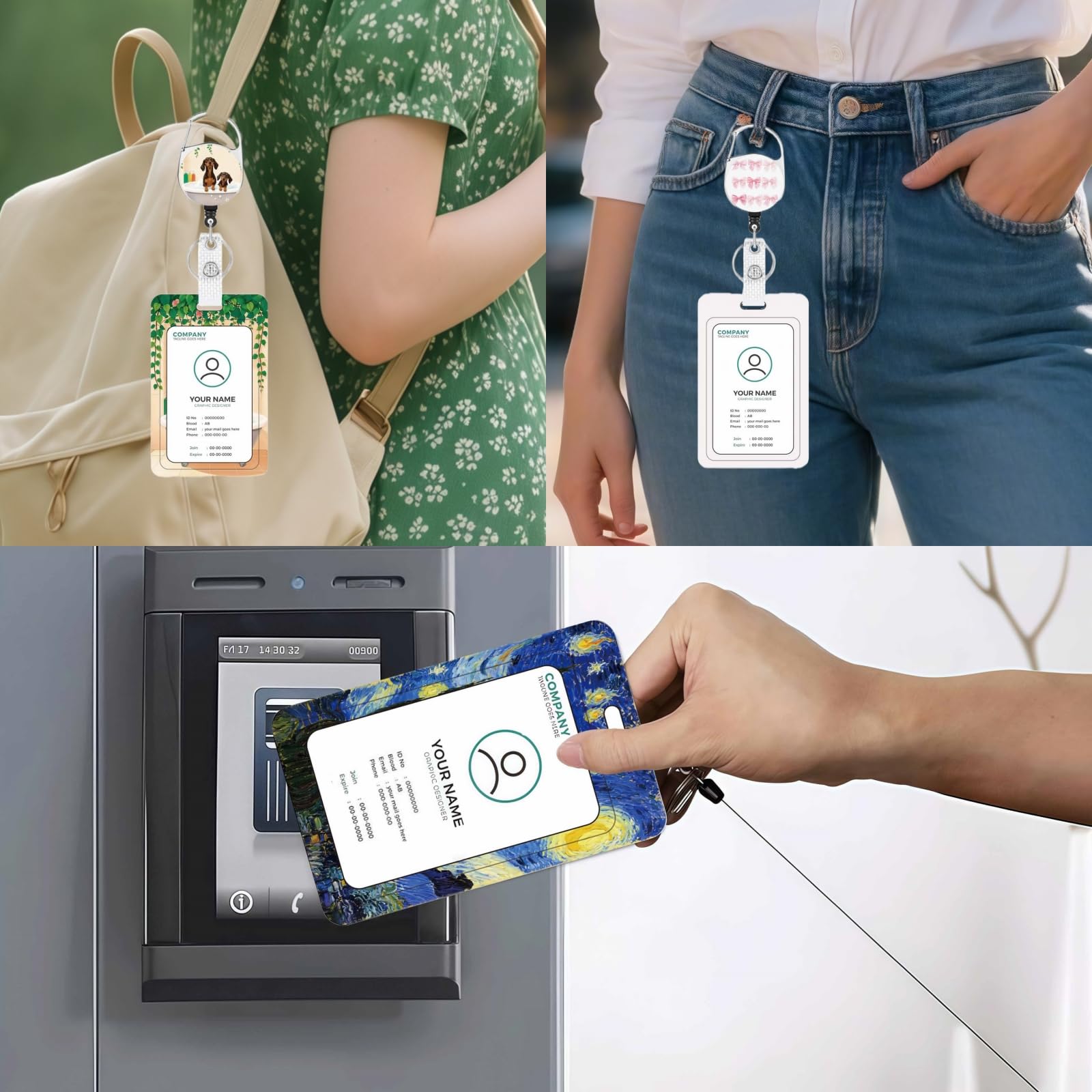 Soporte para tarjetas de identificación con cordón, cordón desmontable y clip retráctil para carrete de insignia, protector de identificación vertical para hombre, mujer, profesores, estudiantes